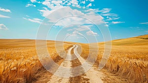 Scenic route through golden wheat field