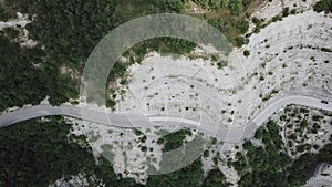 Scenic route to Mandrioli mountain pass. Vertical view of bends