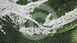 Scenic route to Mandrioli mountain pass. Vertical view of bends