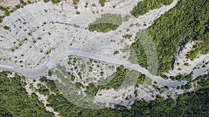 Scenic route to Mandrioli mountain pass. Vertical view of bends