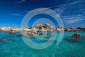 Scenic Sardinia island landscape. Italy sea coast with azure clear water.