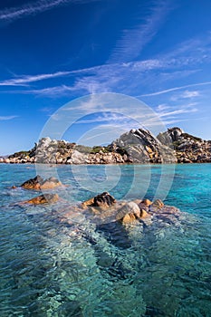 Scenic Sardinia island landscape. Italy sea coast with azure clear water