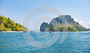 Scenic Seascape of Koh Tup Island and Koh Mo Island with Turquoise Andaman Sea in Summer, Krabi, Thailand