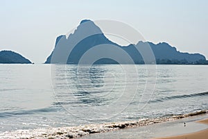 Scenic seascape view and mountain background