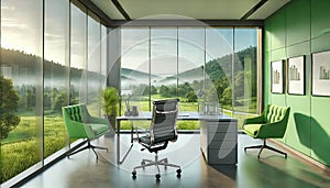 Scenic Serenity: Modern Office with Floor-to-Ceiling Windows photo