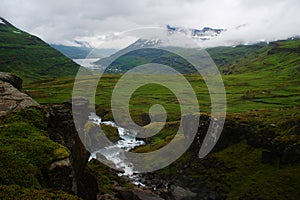 Scenic of Seydisfjordur fjord in east coast of Iceland with the town of Seydisfjordur in the background