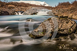 Scenic shot of the Bruara river in Iceland with a silky water effect