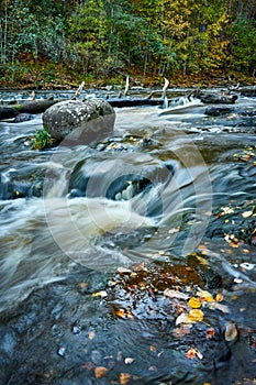Scenic shot of the flow of a rocky river with a silky water effect