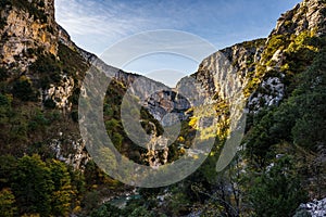 Scenic shot of green-covered rocky hills in the Blanc-Martel trail in La Palud-sur-Verdon, France