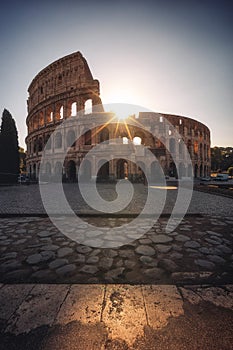 Scenic shot of the historically famous Colosseum amphitheater in Rome, Italy