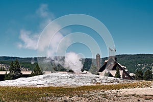 Scenic shot of the Old Faithfull geyser in Yellowstone National Park, Wyoming USA