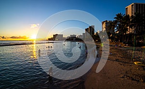 Scenic shot of skyscrapers and residential buildings in a city on the coast of the ocean