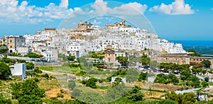 Scenic sight in Ostuni on a sunny summer day, Apulia Puglia, southern Italy.