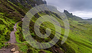 Scenic sight of the Quiraing, Isle of Skye, Scotland.