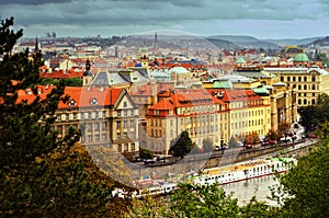 Scenic spring view of the Old Town pier architecture and Charles Bridge over Vltava river in Prague, Czech Republic