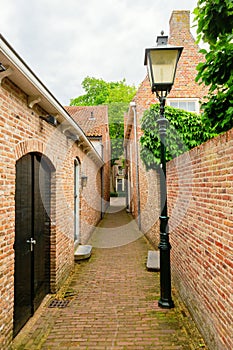 Scenic street view in the historic town Veere, Netherlands