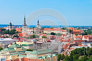 Scenic summer aerial panorama of the Old Town in Tallinn, Estonia