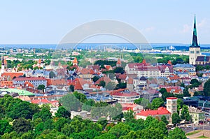 Scenic summer aerial panorama of the Old Town in Tallinn, Estonia