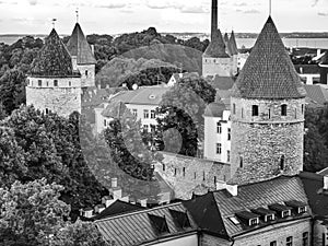 Scenic summer aerial panorama of the Old Town in Tallinn, Estonia