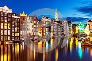 Night view of Amsterdam, Netherlands photo