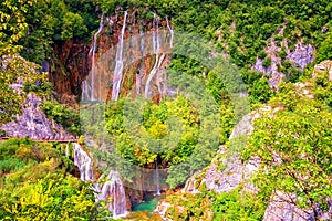 Scenic summer outdoor travel background, Plitvice Lakes National park, Croatia