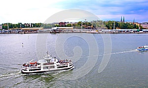 Scenic summer panorama of Old Town pier in Helsinki, Finland