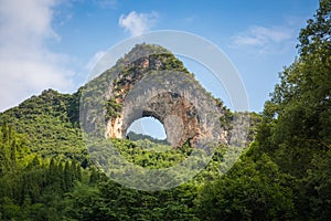 Scenic summer sunny landscape at Moon Hill, Yangshuo County of G