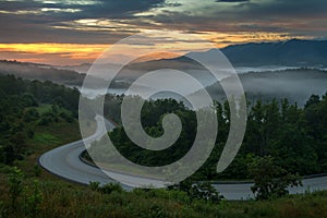 Scenic summer sunrise over the Appalachian Mountains