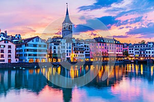 Sunset in Zurich, Switzerland photo