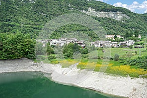 Scenic summer view of the Arsie and Lake Corlo in Italy. Travel destinations.