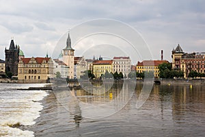 Scenic summer view of the Old Town ancient architecture and Vltava river,Prague, Czech Republic