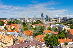 Scenic summer view of Old Town from The Bell Tower of Cathedral Basilica Of St. Stanislaus And St. Vladislav. Vilnius