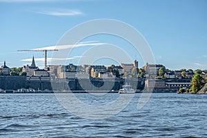 Scenic summer view of the Old Town pier architecture in Sodermalm district of Stockholm, Sweden