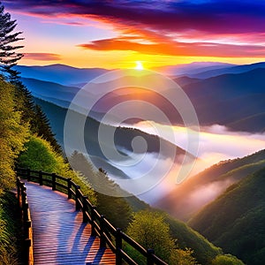 Scenic Sunrise at Oconaluftee Overlook, Great Smoky Mountains National Park