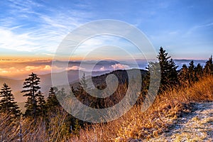 Scenic sunrise view from Clingmans dome Great Smoky Mountain Nation Park Tennessee USA