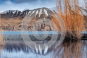 Scenic sunrise view of Lake Pukaki east bank, with their mesmerizing turquoise hue