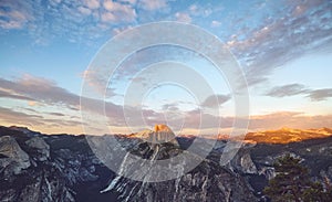 Scenic sunset above Half Dome, Yosemite National Park, USA