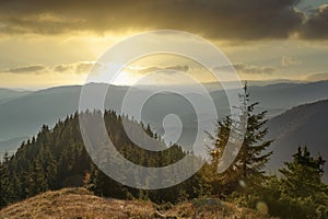 Scenic sunset in the Carpathian mountains