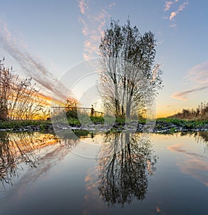 scenic sunset in the district Wesermarsch