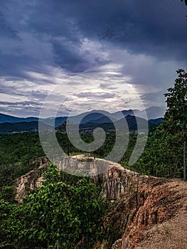 Scenic sunset evening night light pai canyon way path sundown mountain trees nature rain forest jungle aerial chiang mai