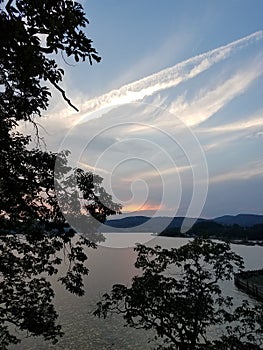 Scenic sunset over Hudson River NY. River. Calm