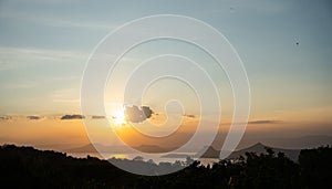 A scenic sunset overlooking taal volcano at Tagaytay Philippines