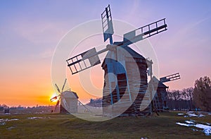 The scenic sunset in Pyrohiv Skansen, Kyiv, Ukraine