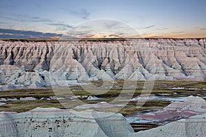 Scenic sunset view of the South Dakota badlands