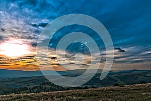 Scenic sunset view from the top of mountain