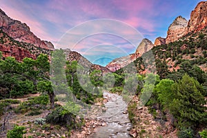 Scenic sunset, Virgin River, Zion National Park