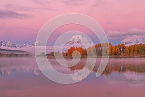 Scenic Teton Autumn Sunrise Reflection Landscape