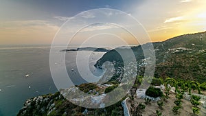 Scenic timelapse view of the Mediterranean coastline of the town of Eze village on the French Riviera