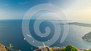 Scenic timelapse view of the Mediterranean coastline of the town of Eze village on the French Riviera