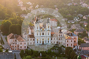 Scenic top view of historical Collegium of the Jesuits in downtown of Kremenets, Ternopil region, Ukraine